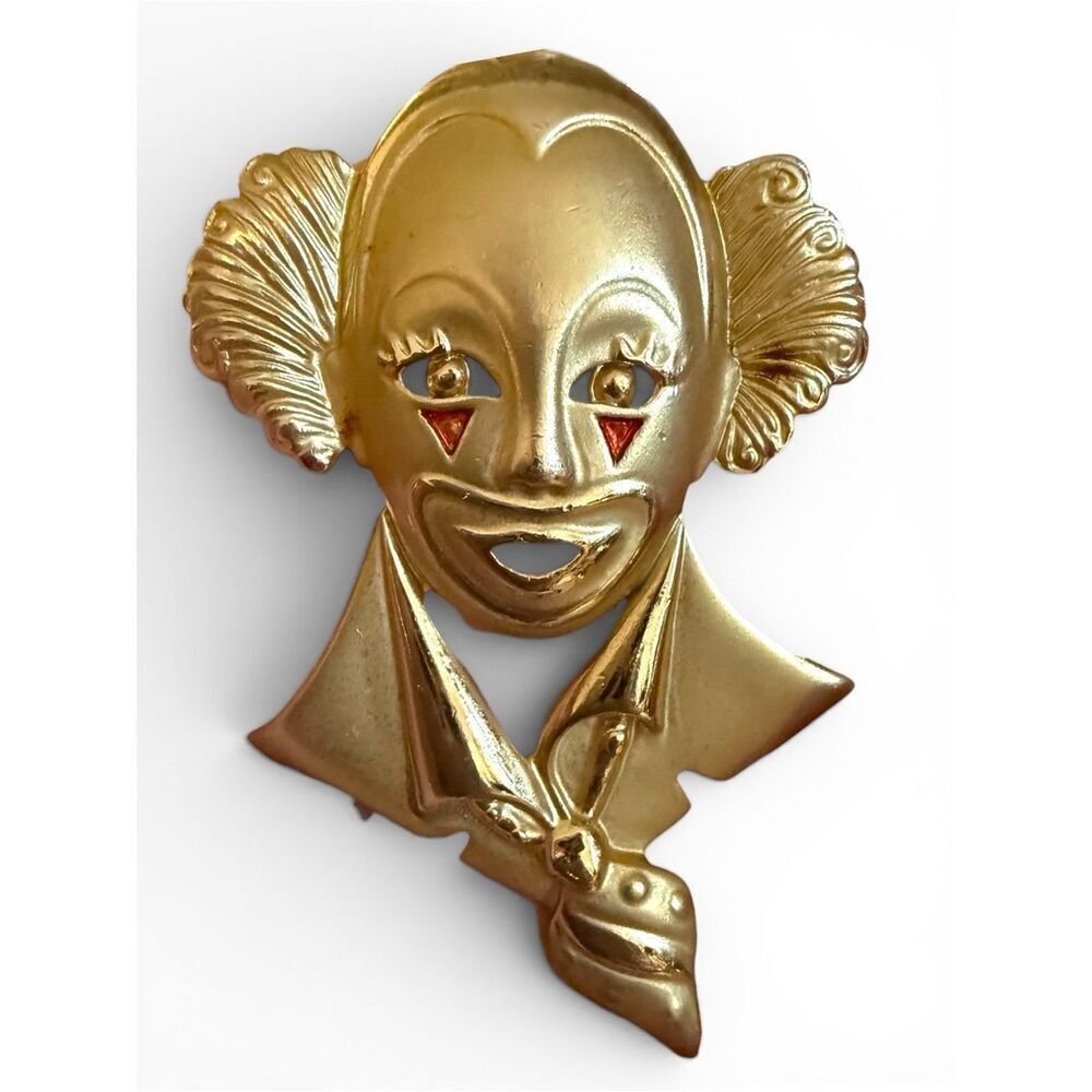 Vintage Gold Clown Face Brooch Statement Women Jewelry Art Unique Pin